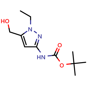 Chemical structure of tert-butyl N-[1-ethyl-5-(hydroxymethyl)pyrazol-3-yl]carbamate , CAS 2639413-20-8, AChemBlock U137602