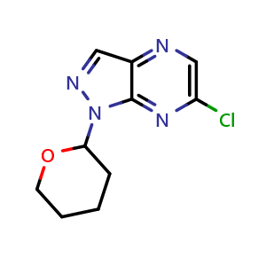 Chemical structure of 6-chloro-1-tetrahydropyran-2-yl-pyrazolo[3,4-b]pyrazine , CAS 2611563-27-8, AChemBlock U137632