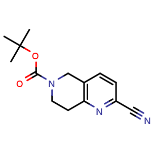 Chemical structure of 6-Boc-5,6,7,8-tetrahydro-1,6-naphthyridine-2-carbonitrile , CAS 259809-46-6, AChemBlock U137640