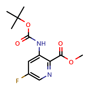 Chemical structure of methyl 3-(tert-butoxycarbonylamino)-5-fluoro-pyridine-2-carboxylate , CAS 2555249-77-7, AChemBlock U137662