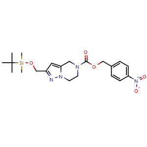 Chemical structure of 4-nitrobenzyl 2-(((tert-butyldimethylsilyl)oxy)methyl)-6,7-dihydropyrazolo[1,5-a]pyrazine-5(4H)-carboxylate , CAS 2460029-00-7, AChemBlock U137703