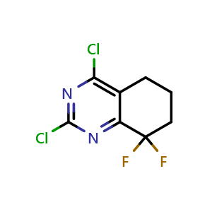 Chemical structure of 2,4-dichloro-8,8-difluoro-6,7-dihydro-5H-quinazoline , CAS 2459401-36-4, AChemBlock U137704