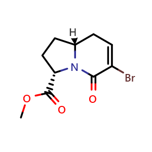 Chemical structure of methyl (3S,8aR)-6-bromo-5-oxo-2,3,8,8a-tetrahydro-1H-indolizine-3-carboxylate , CAS 2449188-97-8, AChemBlock U137717