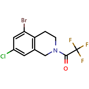 Chemical structure of 1-(5-bromo-7-chloro-3,4-dihydro-1H-isoquinolin-2-yl)-2,2,2-trifluoro-ethanone , CAS 2426764-01-2, AChemBlock U137737