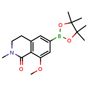 Chemical structure of 8-methoxy-2-methyl-6-(4,4,5,5-tetramethyl-1,3,2-dioxaborolan-2-yl)-3,4-dihydroisoquinolin-1-one , CAS 2426763-22-4, AChemBlock U137742