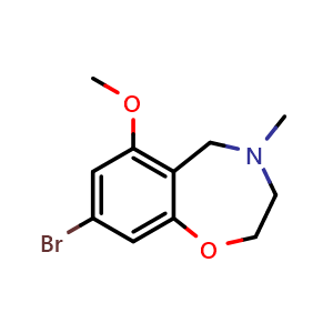 Chemical structure of 8-bromo-6-methoxy-4-methyl-3,5-dihydro-2H-1,4-benzoxazepine , CAS 2426763-16-6, AChemBlock U137744