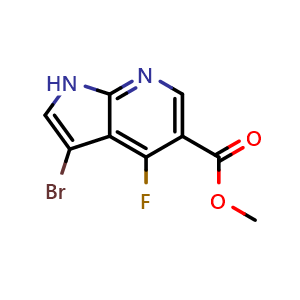 Chemical structure of methyl 3-bromo-4-fluoro-1H-pyrrolo[2,3-b]pyridine-5-carboxylate , CAS 2410032-47-0, AChemBlock U137759