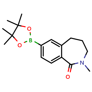 Chemical structure of 2-methyl-7-(4,4,5,5-tetramethyl-1,3,2-dioxaborolan-2-yl)-4,5-dihydro-3H-2-benzazepin-1-one , CAS 2403612-48-4, AChemBlock U137769