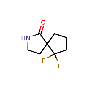 Chemical structure of 9,9-difluoro-2-azaspiro[4.4]nonan-1-one , CAS 2393918-56-2, AChemBlock U137774