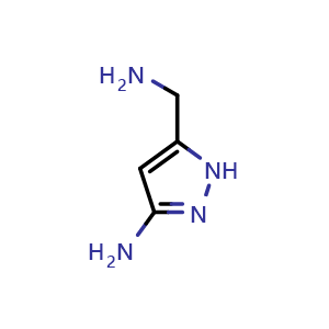 Chemical structure of 5-(aminomethyl)-1H-pyrazol-3-amine , CAS 2390405-66-8, AChemBlock U137779