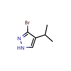Chemical structure of 3-bromo-4-isopropyl-1H-pyrazole , CAS 2386776-09-4, AChemBlock U137781