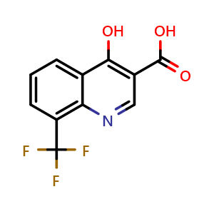 Chemical structure of 4-Hydroxy-8-(trifluoromethyl)-3-quinoline-carboxylic acid , CAS 23779-95-5, AChemBlock U137792