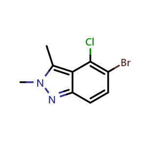 Chemical structure of 5-bromo-4-chloro-2,3-dimethyl-indazole , CAS 2375920-20-8, AChemBlock U137798