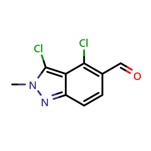 Chemical structure of 3,4-dichloro-2-methyl-indazole-5-carbaldehyde , CAS 2375919-90-5, AChemBlock U137802