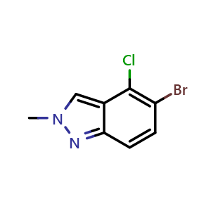 Chemical structure of 5-bromo-4-chloro-2-methyl-indazole , CAS 2375917-47-6, AChemBlock U137805