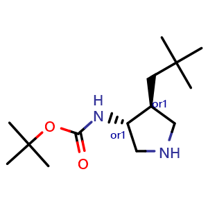 Chemical structure of tert-butyl N-[trans-4-(2,2-dimethylpropyl)pyrrolidin-3-yl]carbamate , CAS 2307757-45-3, AChemBlock U137861