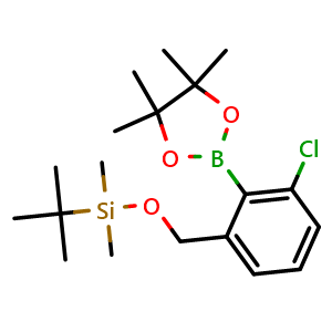 Chemical structure of tert-butyl((3-chloro-2-(4,4,5,5-tetramethyl-1,3,2-dioxaborolan-2-yl)benzyl)oxy)dimethylsilane , CAS 2304635-51-4, AChemBlock U137872