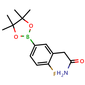 Chemical structure of 2-(2-fluoro-5-(4,4,5,5-tetramethyl-1,3,2-dioxaborolan-2-yl)phenyl)acetamide , CAS 2304635-10-5, AChemBlock U137873