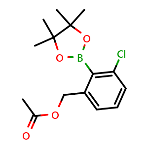 Chemical structure of 3-chloro-2-(4,4,5,5-tetramethyl-1,3,2-dioxaborolan-2-yl)benzyl acetate , CAS 2304634-54-4, AChemBlock U137874