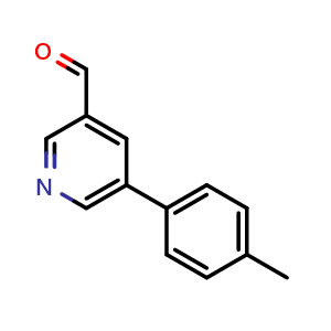 Chemical structure of 5-(4-Methylphenyl)-3-pyridinecarbaldehyde , CAS 229008-16-6, AChemBlock U137888