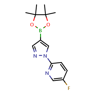 Chemical structure of 5-fluoro-2-(4-(4,4,5,5-tetramethyl-1,3,2-dioxaborolan-2-yl)-1h-pyrazol-1-yl)pyridine , CAS 2256755-46-9, AChemBlock U137918