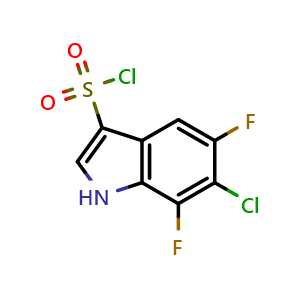Chemical structure of 6-chloro-5,7-difluoro-1H-indole-3-sulfonyl chloride , CAS 2231234-53-8, AChemBlock U137968