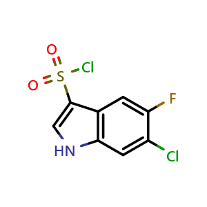Chemical structure of 6-Chloro-5-fluoro-1H-indole-3-sulfonyl chloride , CAS 2231234-44-7, AChemBlock U137976