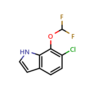 Chemical structure of 6-chloro-7-(difluoromethoxy)-1H-indole , CAS 2231234-13-0, AChemBlock U137996