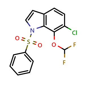 Chemical structure of 1-(benzenesulfonyl)-6-chloro-7-(difluoromethoxy)indole , CAS 2231234-12-9, AChemBlock U137997