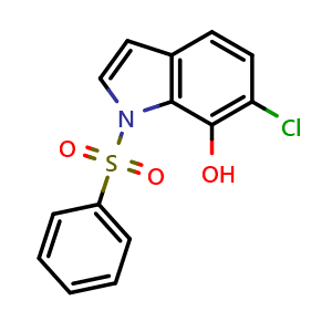 Chemical structure of 1-(benzenesulfonyl)-6-chloro-indol-7-ol , CAS 2231234-11-8, AChemBlock U137998