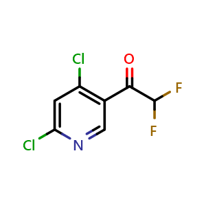 Chemical structure of 1-(4,6-Dichloro-3-pyridyl)-2,2-difluoroethanone , CAS 2229238-42-8, AChemBlock U138007