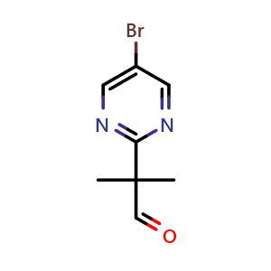 Chemical structure of 2-(5-Bromo-2-pyrimidinyl)-2-methylpropanal , CAS 2228785-78-0, AChemBlock U138008