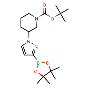 Chemical structure of tert-Butyl 3-[3-(4,4,5,5-Tetramethyl-1,3,2-dioxaborolan-2-yl)-1H-pyrazol-1-yl]piperidine-1-carboxylate , CAS 2222997-57-9, AChemBlock U138031