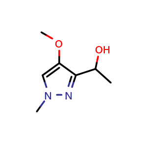 Chemical structure of 1-(4-Methoxy-1-methyl-1H-pyrazol-3-yl)ethanol , CAS 2207960-17-4, AChemBlock U138054