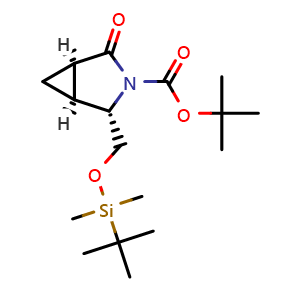 Chemical structure of (1S,2S,5R)-3-Boc-2-[(tert-butyldimethylsilyloxy)methyl]-4-oxo-3-azabicyclo[3.1.0]hexane , CAS 220623-07-4, AChemBlock U138058