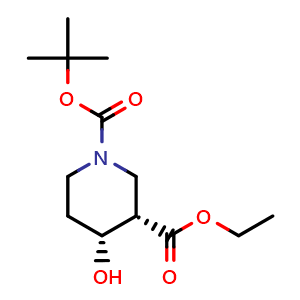 Chemical structure of O1-tert-butyl O3-ethyl (3S,4R)-4-hydroxypiperidine-1,3-dicarboxylate , CAS 220182-15-0, AChemBlock U138064