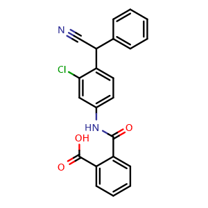 Chemical structure of 2-[[3-Chloro-4-[cyano(phenyl)methyl]phenyl]carbamoyl]benzoic acid , CAS 2183810-29-7, AChemBlock U138077