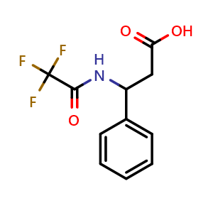Chemical structure of 3-Phenyl-3-(2,2,2-trifluoroacetamido)propanoic acid , CAS 21735-63-7, AChemBlock U138087