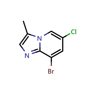 Chemical structure of 8-bromo-6-chloro-3-methyl-imidazo[1,2-a]pyridine , CAS 2171962-41-5, AChemBlock U138088
