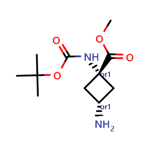 Chemical structure of methyl cis-3-amino-1-(tert-butoxycarbonylamino)cyclobutanecarboxylate , CAS 2167821-77-2, AChemBlock U138102