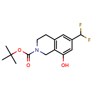 Chemical structure of tert-butyl 6-(difluoromethyl)-8-hydroxy-3,4-dihydro-1H-isoquinoline-2-carboxylate , CAS 2159120-76-8, AChemBlock U138113