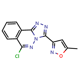 Chemical structure of 3-(6-Chloro-[1,2,4]triazolo[3,4-a]phthalazin-3-yl)-5-methylisoxazole , CAS 215874-89-8, AChemBlock U138114