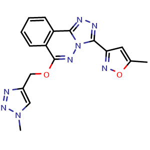 Chemical structure of 3-(5-Methylisoxazol-3-yl)-6-[(1-methyl-1H-1,2,3-triazol-4-yl)methoxy][1,2,4]triazolo[3,4-a]phthalazine , CAS 215874-86-5, AChemBlock U138115