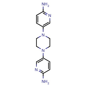 Chemical structure of 5,5'-(1,4-Piperazinediyl)bis(2-aminopyridine) , CAS 2144748-14-9, AChemBlock U138140