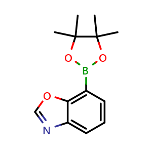 Chemical structure of 7-(tetramethyl-1,3,2-dioxaborolan-2-yl)-1,3-benzoxazole , CAS 2137501-14-3, AChemBlock U138151