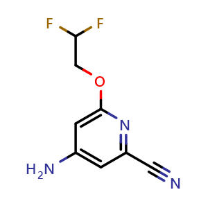 Chemical structure of 4-amino-6-(2,2-difluoroethoxy)pyridine-2-carbonitrile , CAS 2130997-69-0, AChemBlock U138164