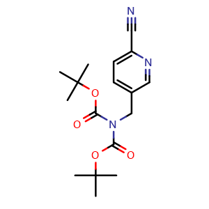 Chemical structure of Di-tert-butyl (6-cyanopyridin-3-yl)methyliminodicarbonate , CAS 2102409-08-3, AChemBlock U138199