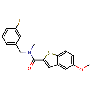 Chemical structure of N-(3-Fluorobenzyl)-5-methoxy-N-methylbenzo[b]thiophene-2-carboxamide , CAS 2101206-26-0, AChemBlock U138202