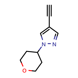 Chemical structure of 4-Ethynyl-1-(4-tetrahydropyranyl)-1H-pyrazole , CAS 2098009-40-4, AChemBlock U138209