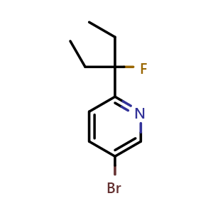 Chemical structure of 5-Bromo-2-(3-fluoro-3-pentyl)pyridine , CAS 2097800-63-8, AChemBlock U138212